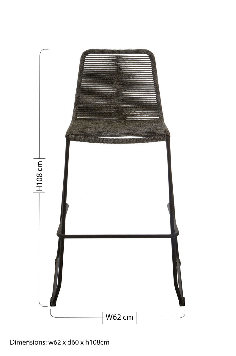 Orsina Sisal Grey Rope Bar Chair | Modern Black Iron Counter Stool