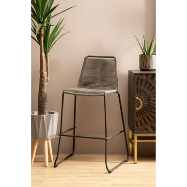 Orsina Sisal Grey Rope Bar Chair | Modern Black Iron Counter Stool