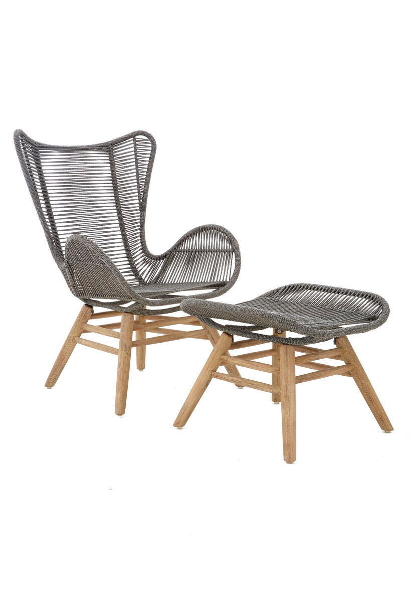 Orsina Sisal Grey Rope Lounge Chair and Footstool – Steel & Wood