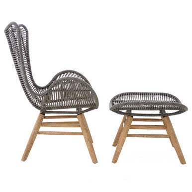 Orsina Sisal Grey Rope Lounge Chair and Footstool – Steel & Wood