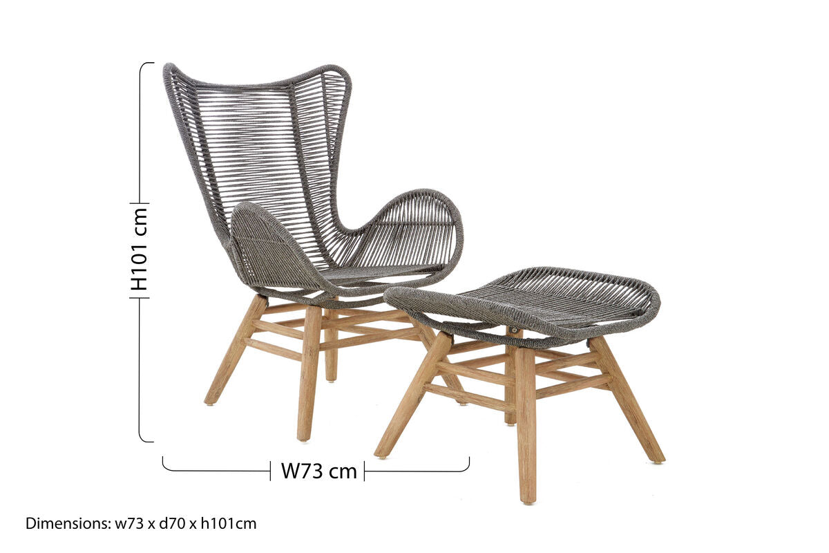Orsina Sisal Grey Rope Lounge Chair and Footstool – Steel & Wood