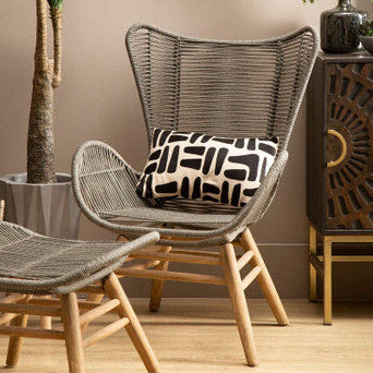 Orsina Sisal Grey Rope Lounge Chair and Footstool – Steel & Wood