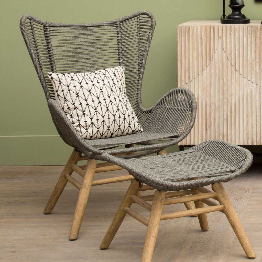 Orsina Sisal Grey Rope Lounge Chair and Footstool – Steel & Wood