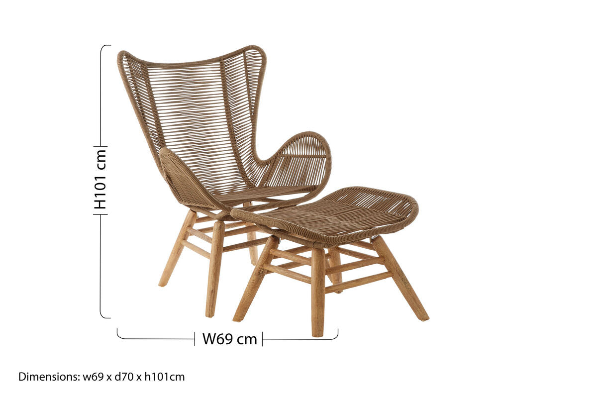 Orsina Sisal Latte Rope Lounge Chair and Footstool – Steel & Wood