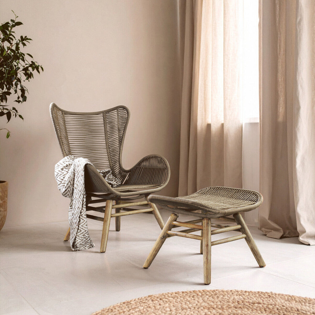 Orsina Sisal Latte Rope Lounge Chair and Footstool – Steel & Wood