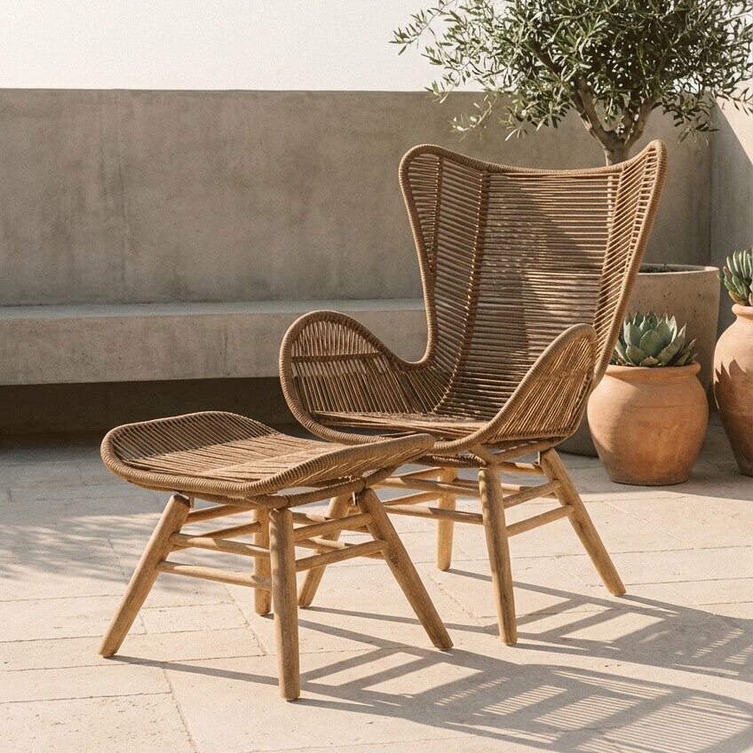 Orsina Sisal Latte Rope Lounge Chair and Footstool – Steel & Wood