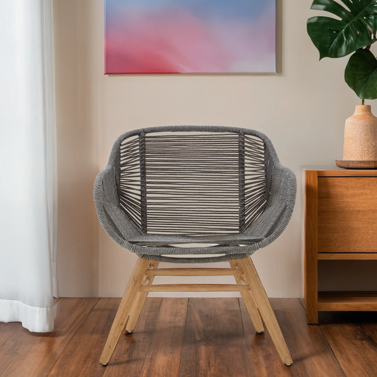 Orsina Sisal Grey Rope Armchair – Coastal Iron Frame Accent Chair
