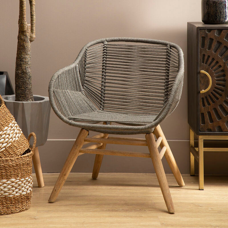 Orsina Sisal Grey Rope Armchair – Coastal Iron Frame Accent Chair