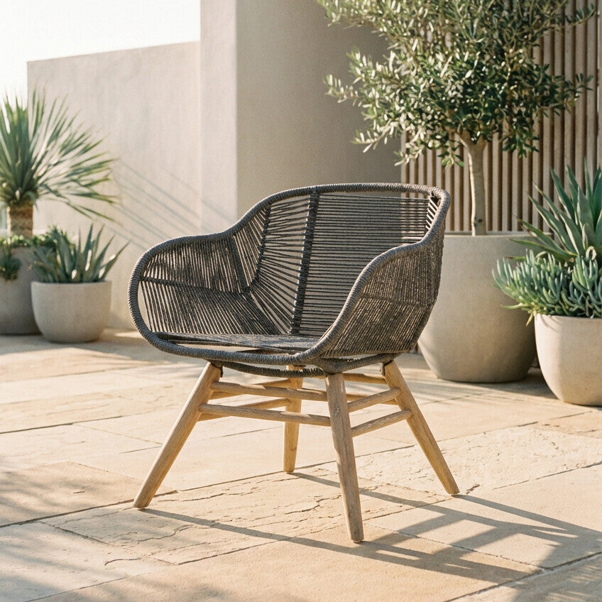 Orsina Sisal Grey Rope Armchair – Coastal Iron Frame Accent Chair