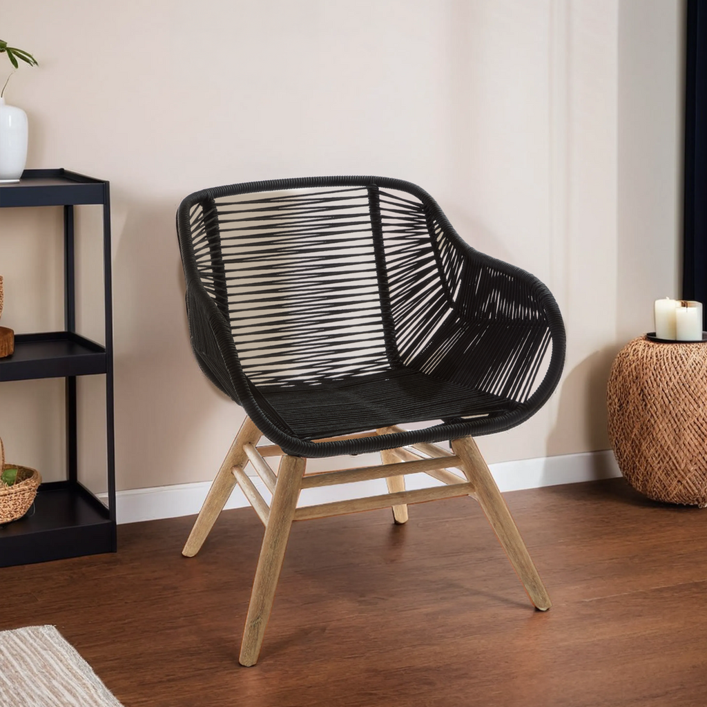 Orsina Sisal Black Rope Armchair | Modern Iron and Wood Accent Chair