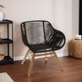 Orsina Sisal Black Rope Armchair | Modern Iron and Wood Accent Chair
