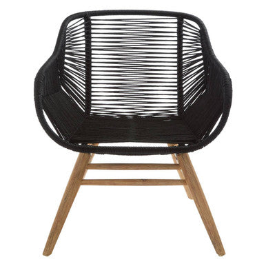 Orsina Sisal Black Rope Armchair | Modern Iron and Wood Accent Chair