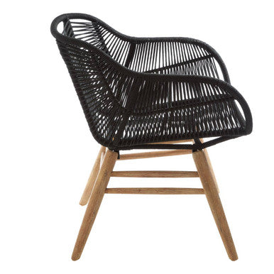 Orsina Sisal Black Rope Armchair | Modern Iron and Wood Accent Chair