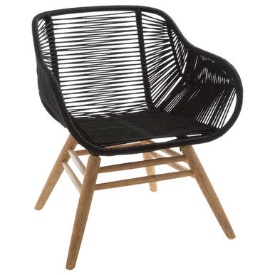 Orsina Sisal Black Rope Armchair | Modern Iron and Wood Accent Chair