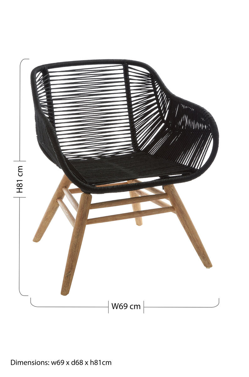 Orsina Sisal Black Rope Armchair | Modern Iron and Wood Accent Chair
