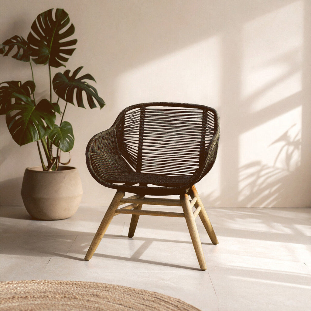 Orsina Sisal Black Rope Armchair | Modern Iron and Wood Accent Chair