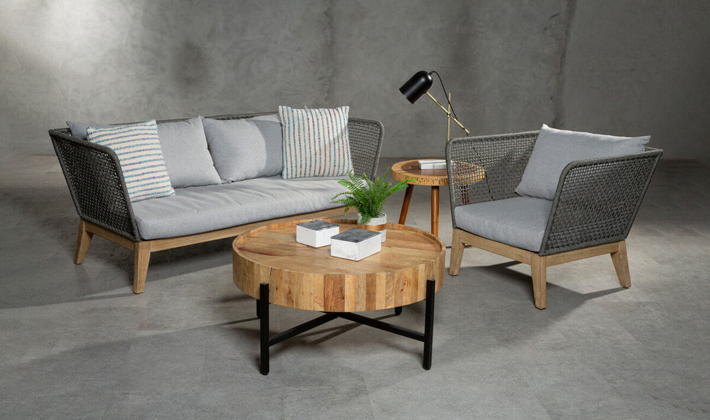 Orsina Opus 3 Seater Grey Sofa | Mid-Century Woven Rope Couch