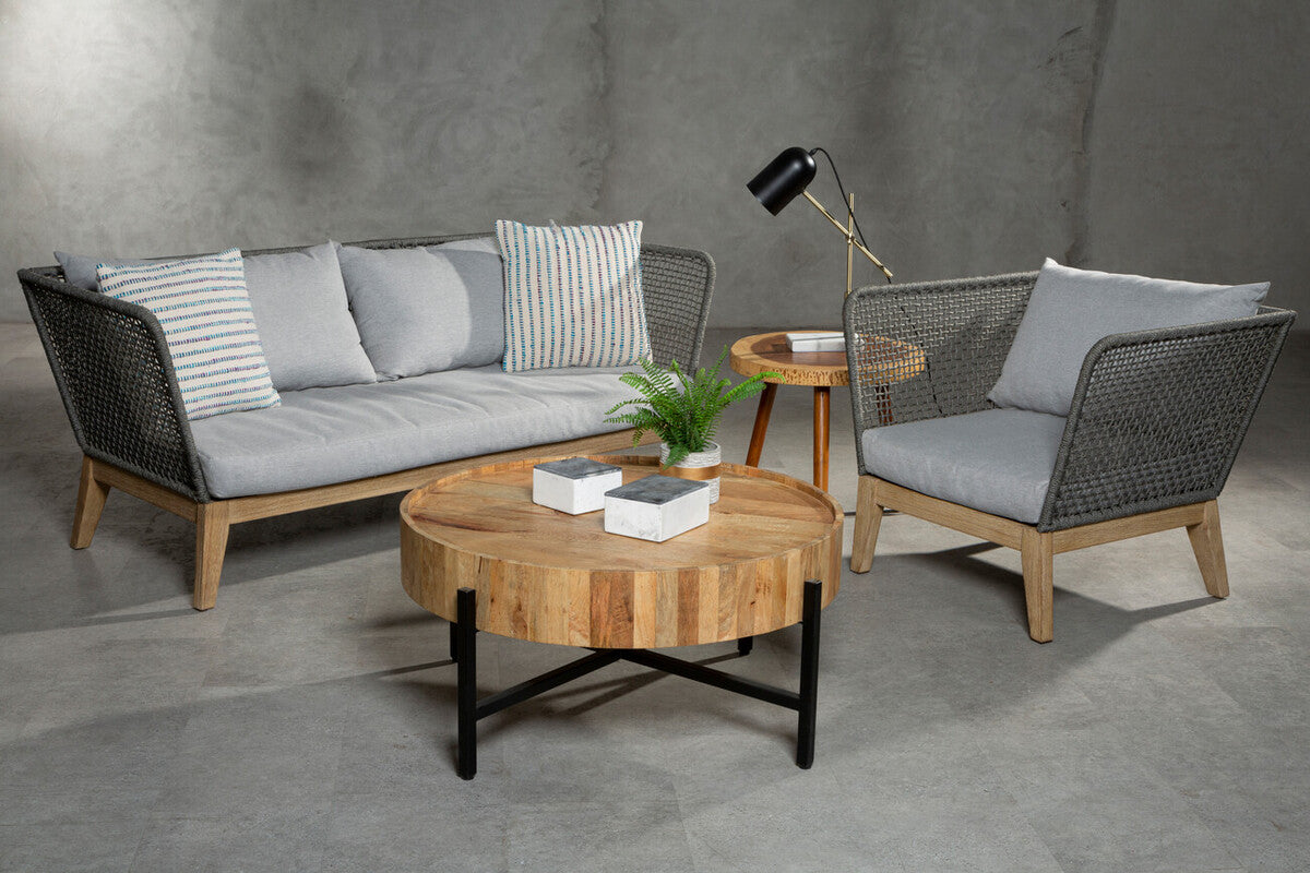 Orsina Opus 3 Seater Grey Sofa | Mid-Century Woven Rope Couch