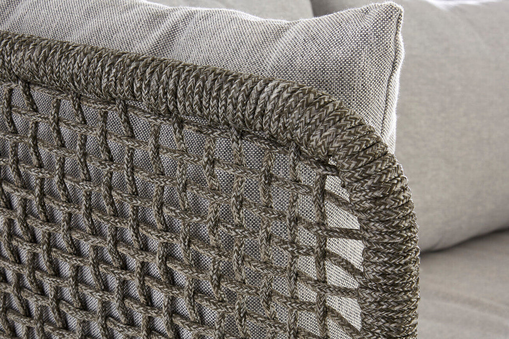 Orsina Opus 3 Seater Grey Sofa | Mid-Century Woven Rope Couch