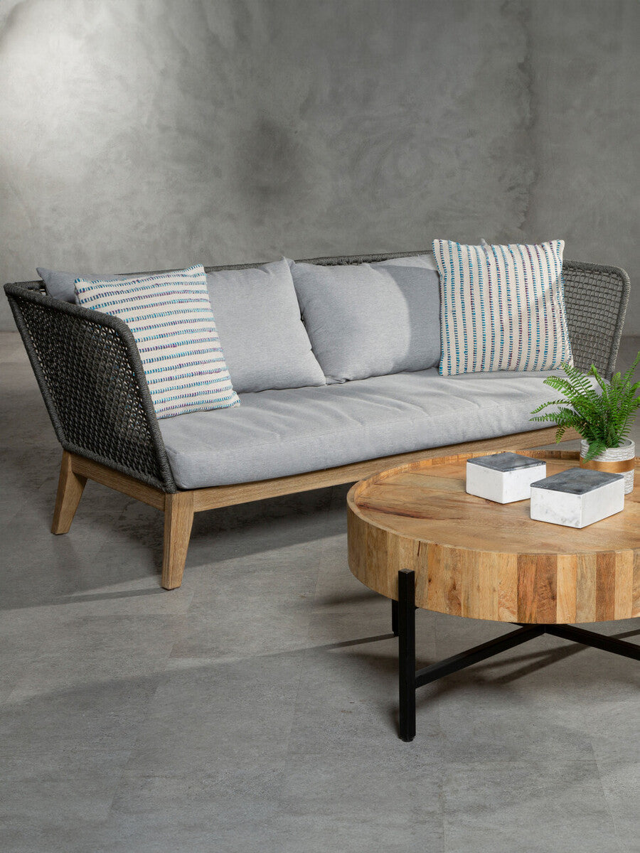 Orsina Opus 3 Seater Grey Sofa | Mid-Century Woven Rope Couch