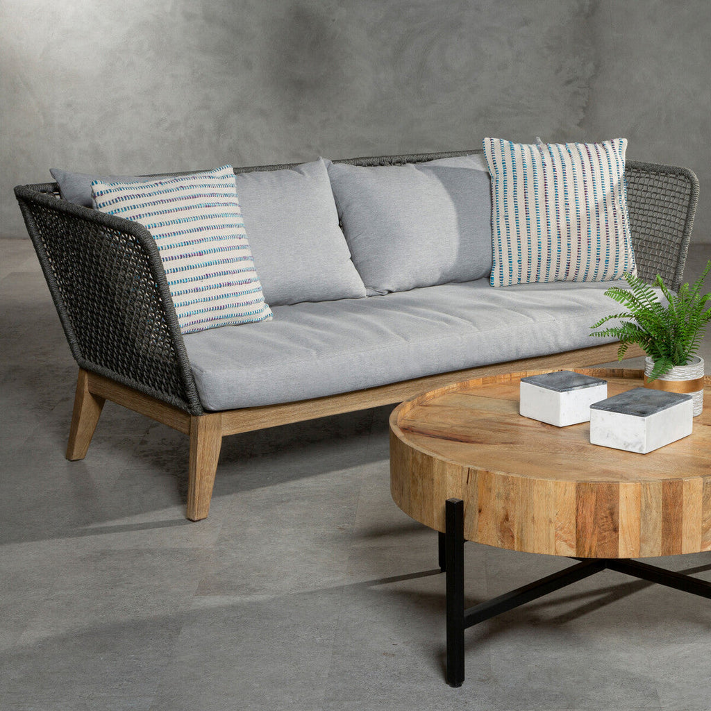 Orsina Opus 3 Seater Grey Sofa | Mid-Century Woven Rope Couch