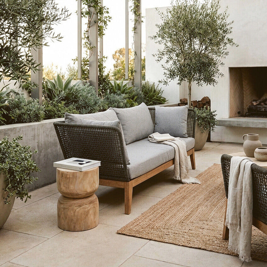 Orsina Opus 3 Seater Grey Sofa | Mid-Century Woven Rope Couch