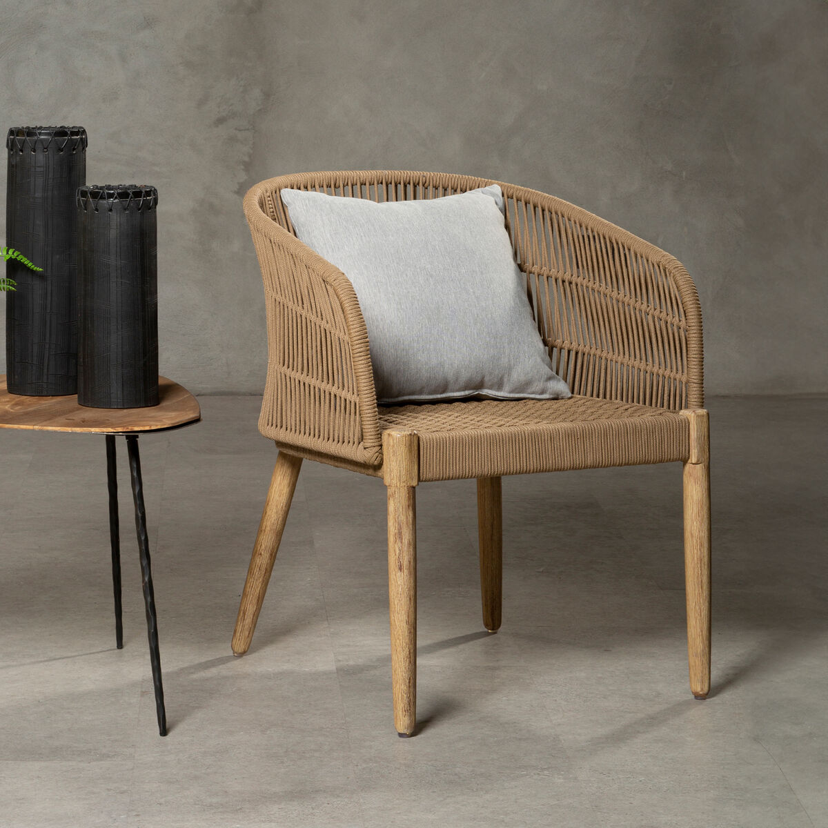Orsina Opus Armchair – Woven Rope & Eucalyptus Wood Accent Chair