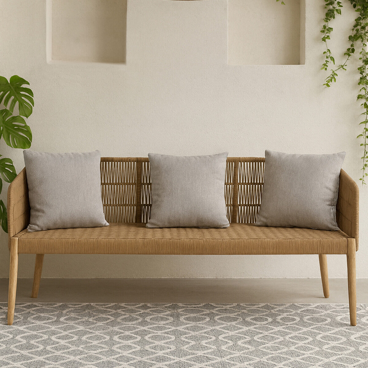 Orsina Opus 3 Seater Sofa – Eucalyptus Wood and Rope Scandinavian Design