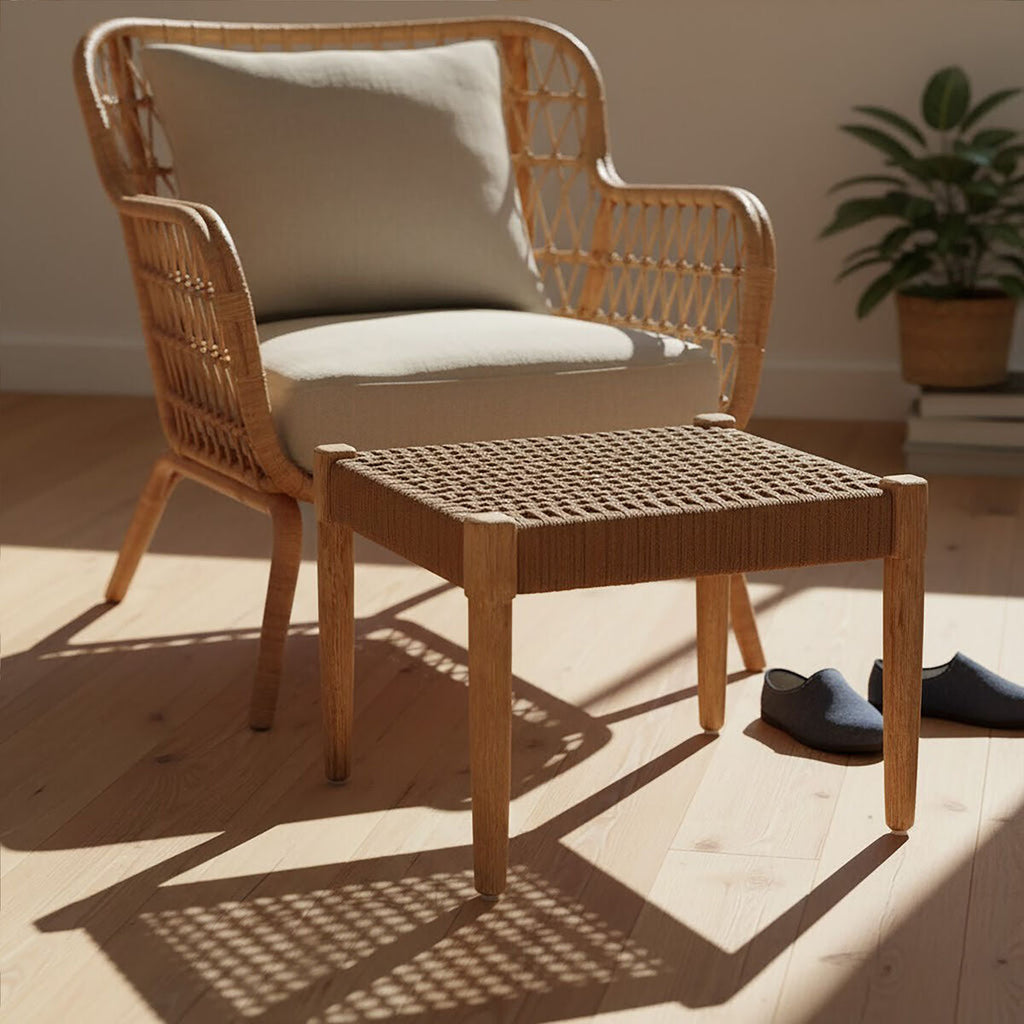 Orsina Opus Woven Rope Footstool – Eucalyptus Wood Scandi Ottoman