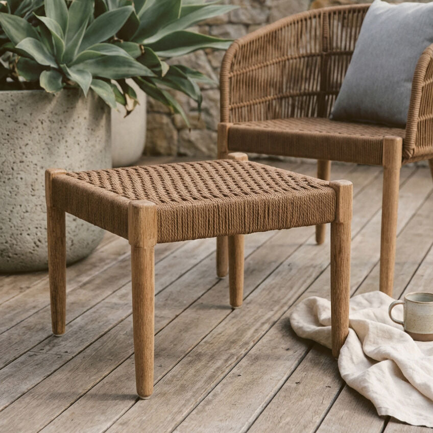 Orsina Opus Woven Rope Footstool – Eucalyptus Wood Scandi Ottoman
