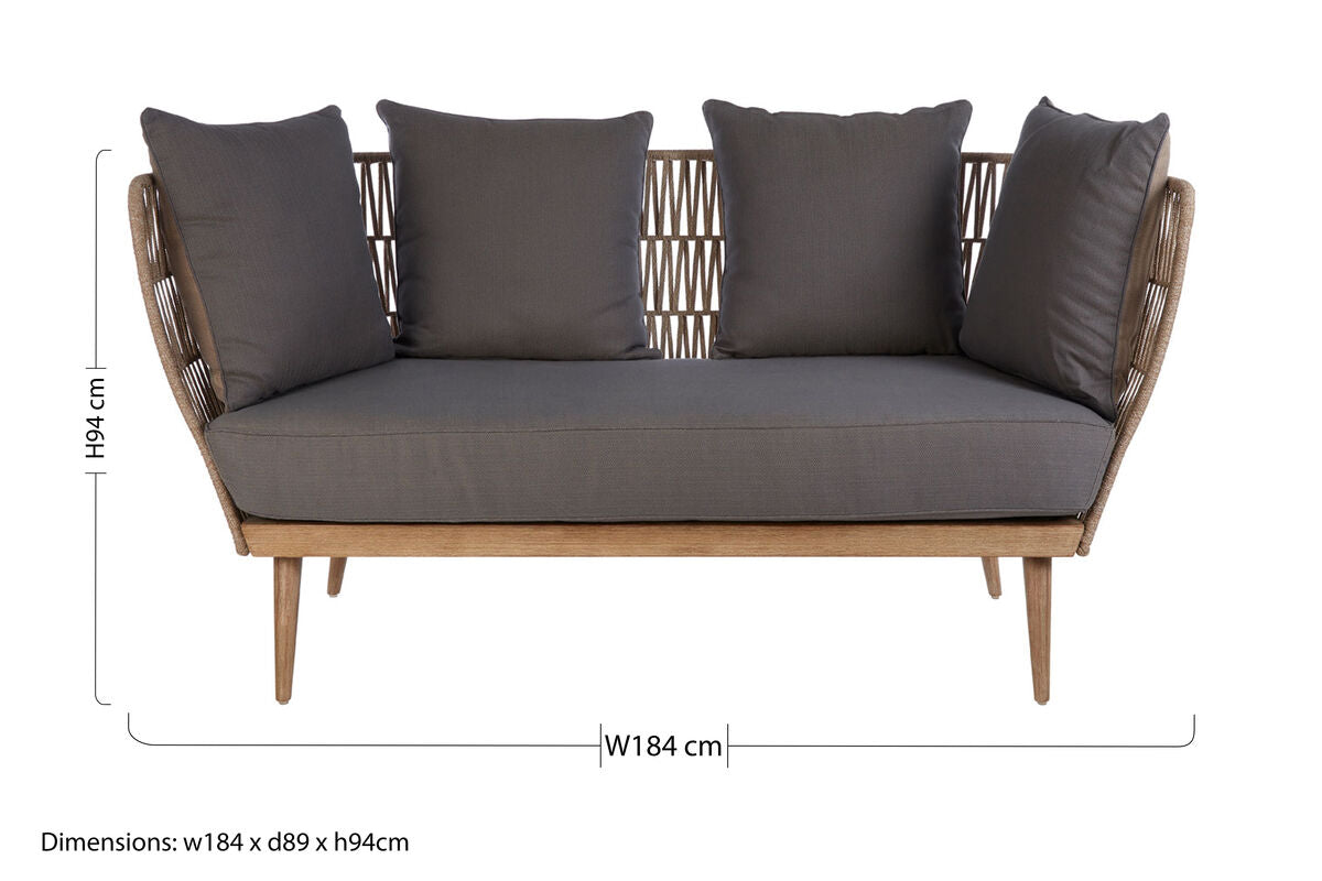 Orsina Opus 2 Seater Rope Sofa – Eucalyptus Wood & Grey Loveseat