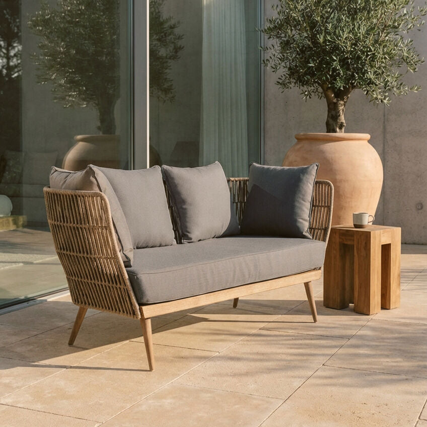 Orsina Opus 2 Seater Rope Sofa – Eucalyptus Wood & Grey Loveseat