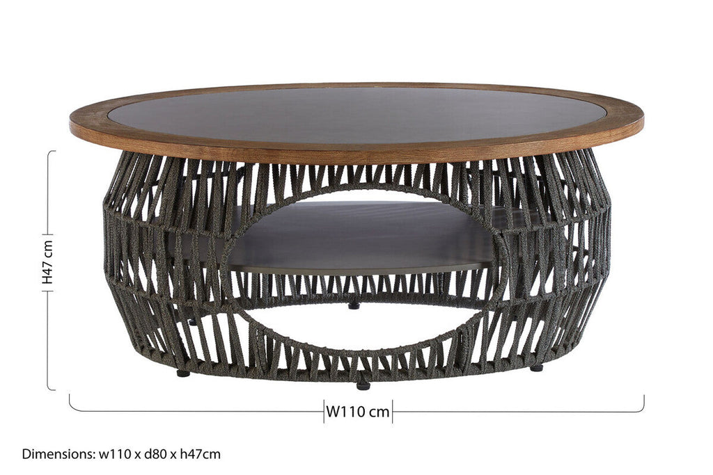 Opus Coffee Table by Orsina – Grey Stone and Wood with Storage Shelf