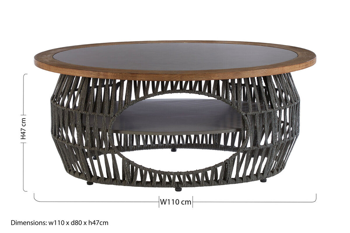 Opus Coffee Table by Orsina – Grey Stone and Wood with Storage Shelf