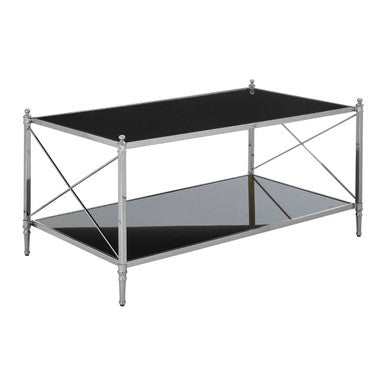 Orsina Hoffmann Black Mirrored Glass and Nickel 2-Tier Coffee Table