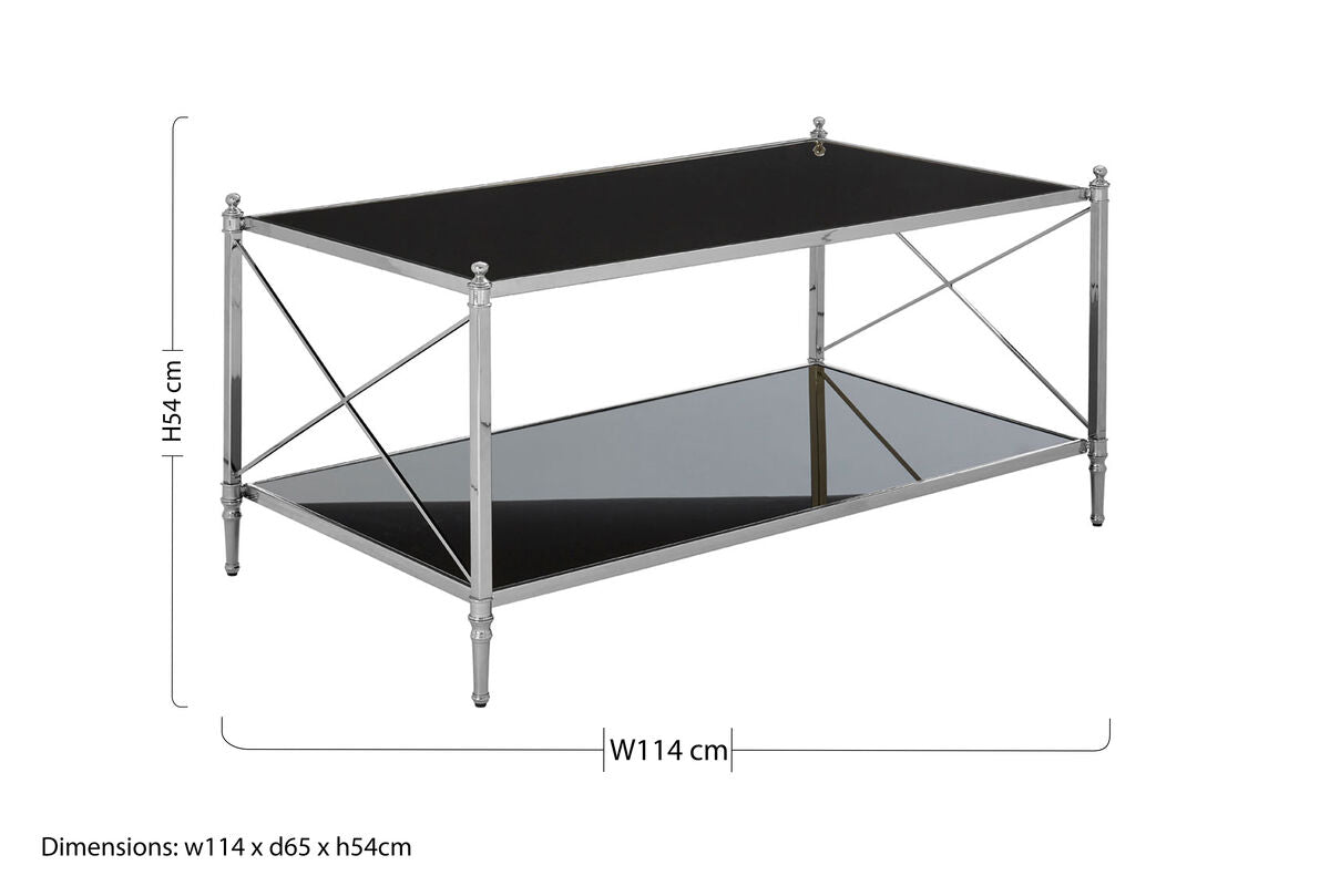 Orsina Hoffmann Black Mirrored Glass and Nickel 2-Tier Coffee Table