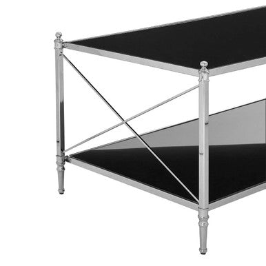Orsina Hoffmann Black Mirrored Glass and Nickel 2-Tier Coffee Table