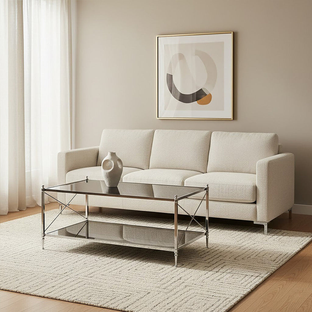 Orsina Hoffmann Black Mirrored Glass and Nickel 2-Tier Coffee Table