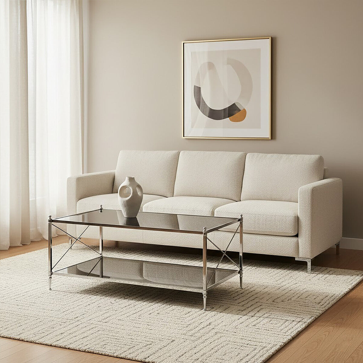 Orsina Hoffmann Black Mirrored Glass and Nickel 2-Tier Coffee Table