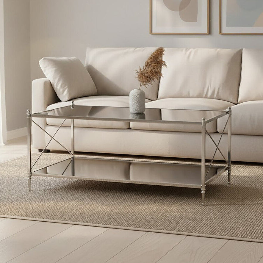 Orsina Hoffmann Black Mirrored Glass and Nickel 2-Tier Coffee Table