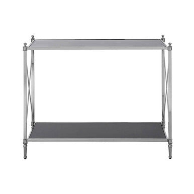 Orsina Hoffmann Black Mirrored Glass 2-Tier Console Table | Nickel Finish
