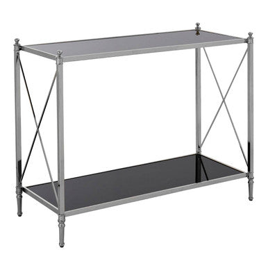 Orsina Hoffmann Black Mirrored Glass 2-Tier Console Table | Nickel Finish