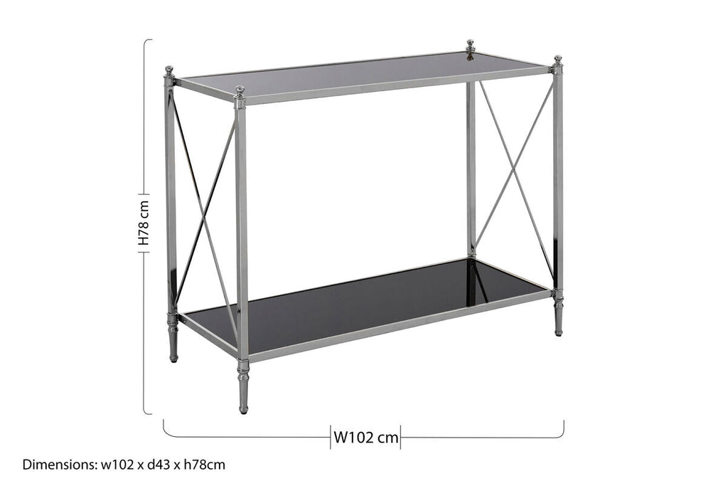 Orsina Hoffmann Black Mirrored Glass 2-Tier Console Table | Nickel Finish