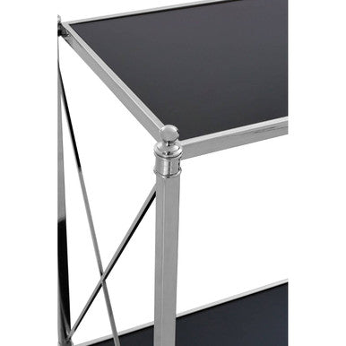 Orsina Hoffmann Black Mirrored Glass 2-Tier Console Table | Nickel Finish