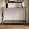 Orsina Hoffmann Black Mirrored Glass 2-Tier Console Table | Nickel Finish