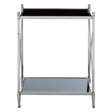 Orsina Hoffmann Black Mirrored Glass 2-Tier Side Table | Silver Metal