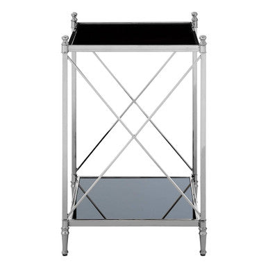 Orsina Hoffmann Black Mirrored Glass 2-Tier Side Table | Silver Metal