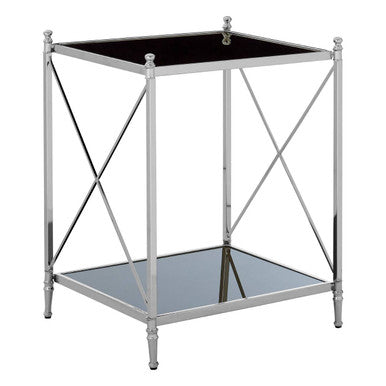 Orsina Hoffmann Black Mirrored Glass 2-Tier Side Table | Silver Metal