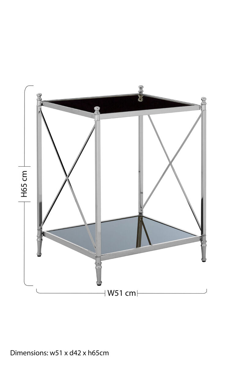 Orsina Hoffmann Black Mirrored Glass 2-Tier Side Table | Silver Metal