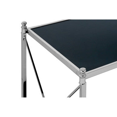 Orsina Hoffmann Black Mirrored Glass 2-Tier Side Table | Silver Metal